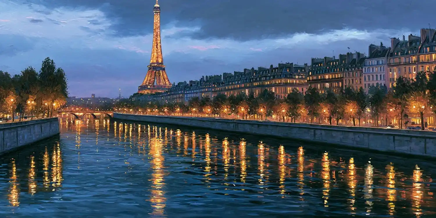 Eiffel Tower & Seine River Panoramic painting