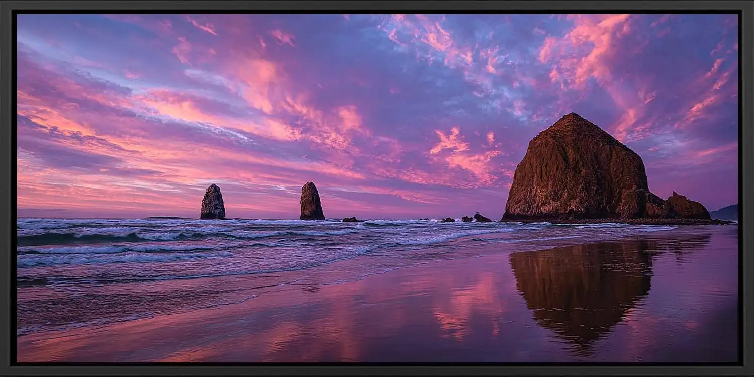 Violet Seastacks Panoramic Canvas Print