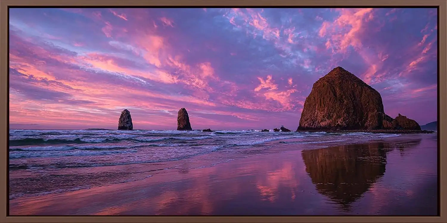 Violet Seastacks Panoramic Canvas Print