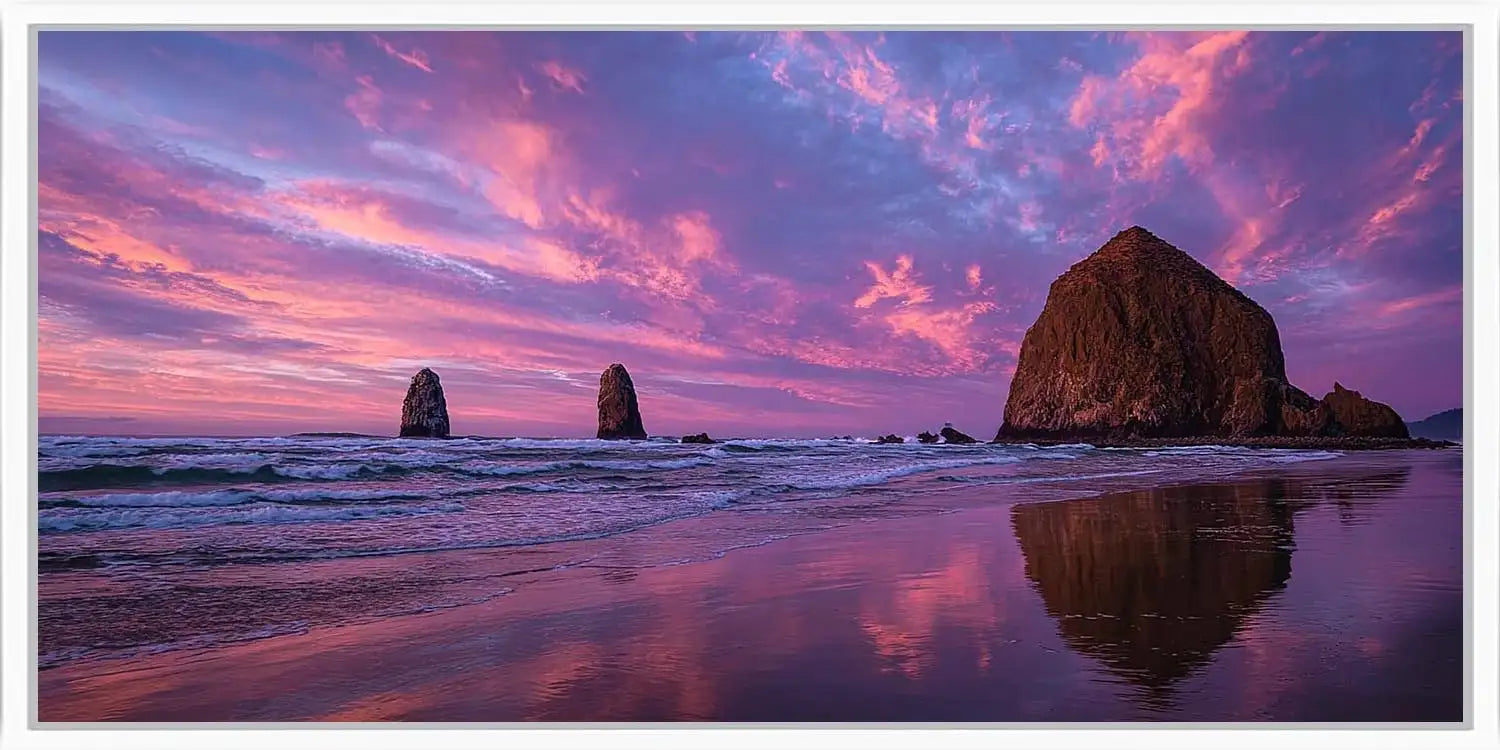 Violet Seastacks Panoramic Canvas Print