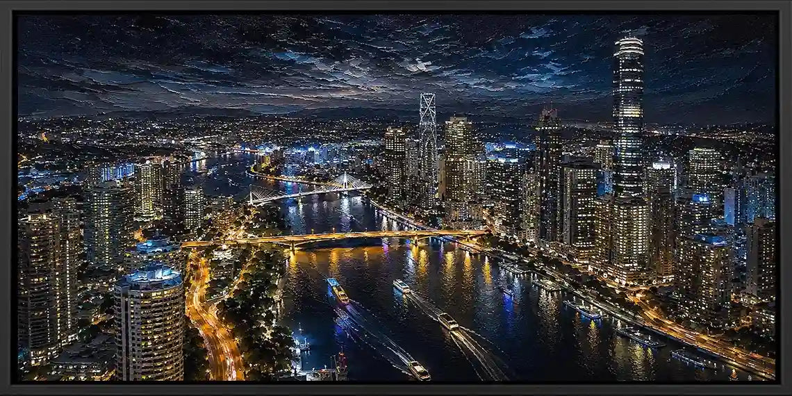 Brisbane City Night Panoramic  Long Painting
