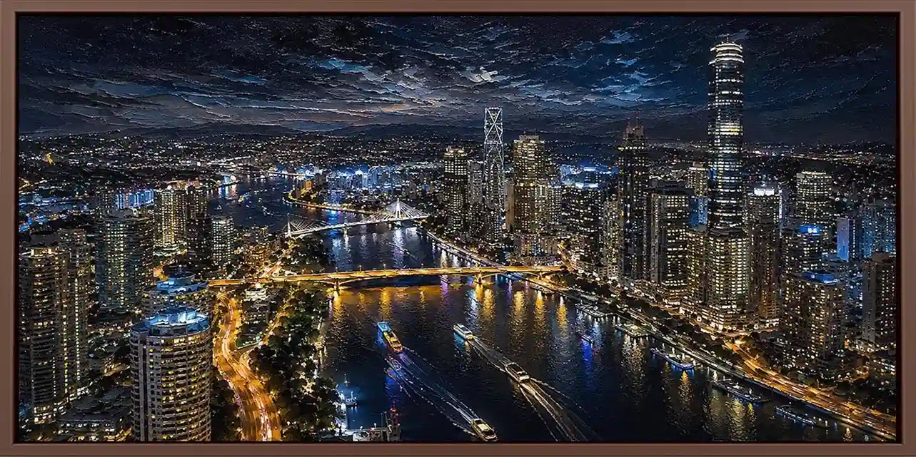 Brisbane City Night Panoramic  Long Painting