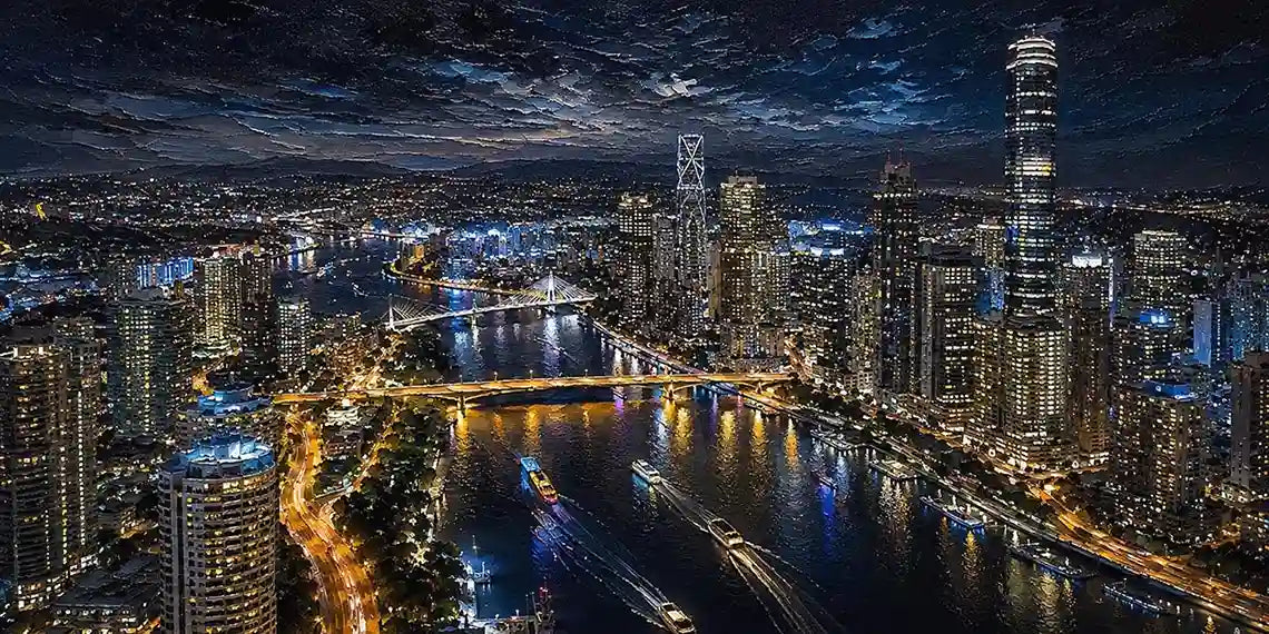 Brisbane City Night Panoramic  Long Painting