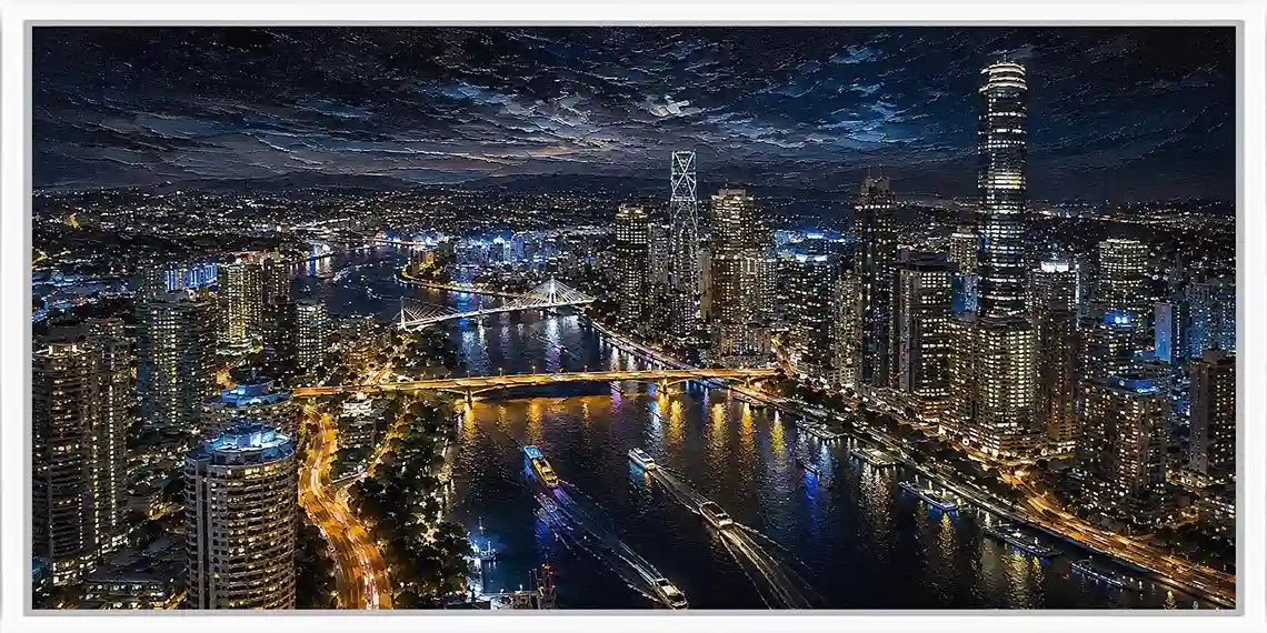 Brisbane City Night Panoramic  Long Painting