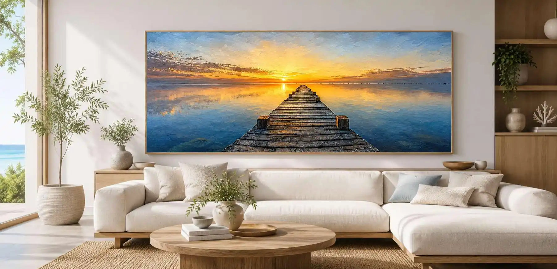 Golden Pier Panoramic Canvas Print