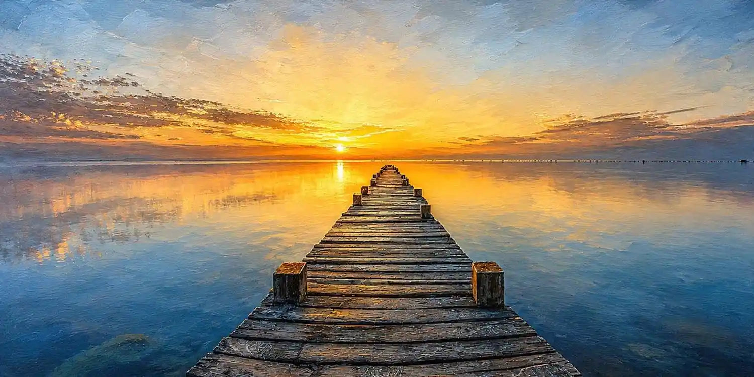 Golden Pier Panoramic Canvas Print