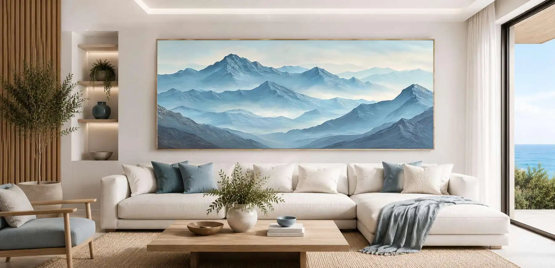 Moonlit Blue Peaks Panoramic Canvas Print