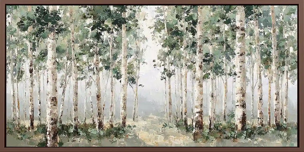 Whispering Birch Grove Panoramic Canvas Print