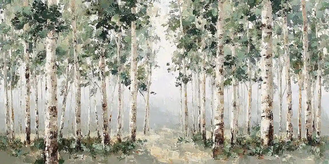 Whispering Birch Grove Panoramic Canvas Print