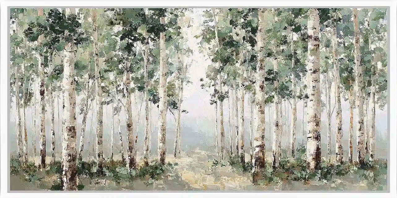 Whispering Birch Grove Panoramic Canvas Print