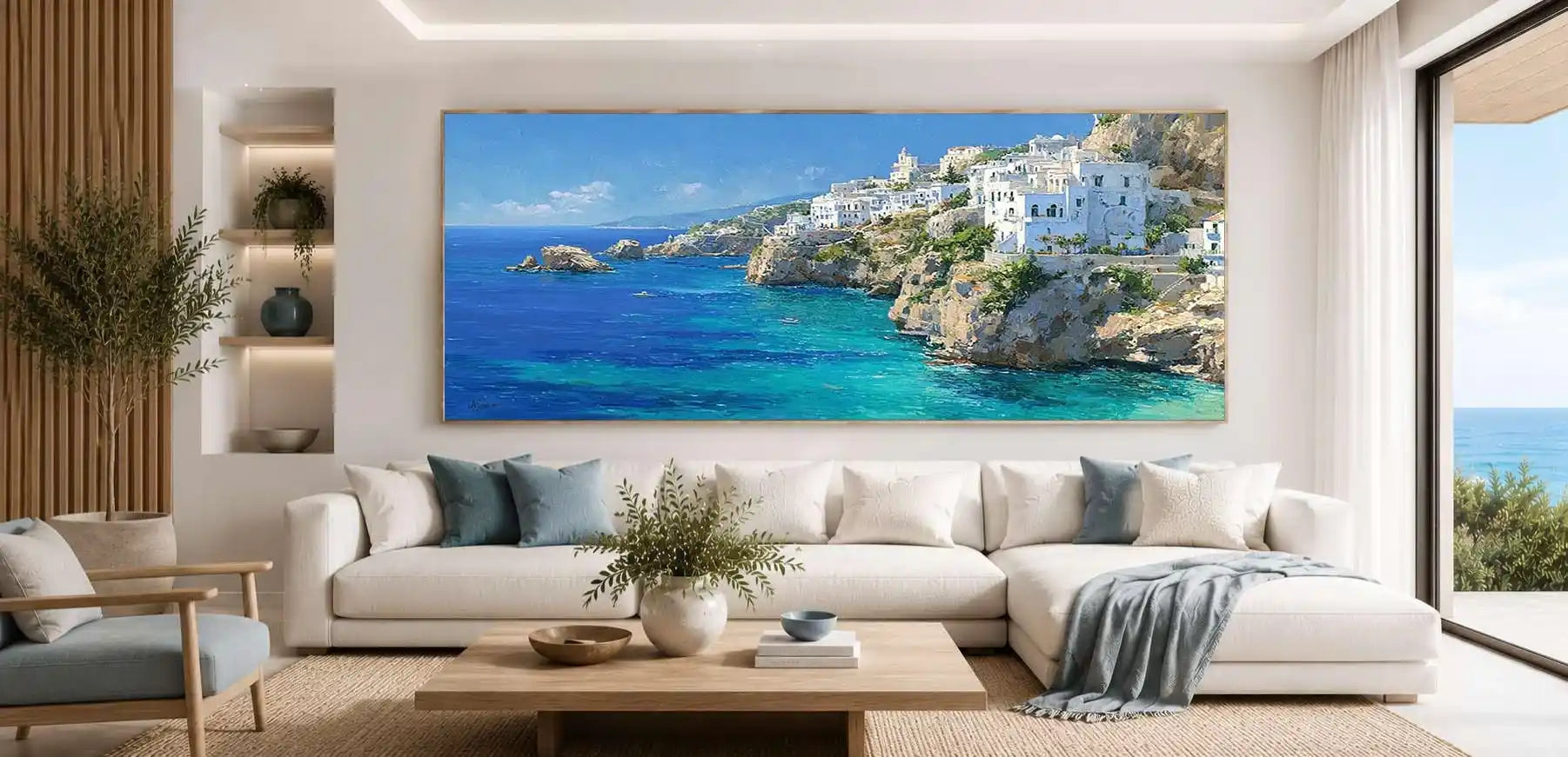 Azure Cliff Coast Panoramic Canvas Print