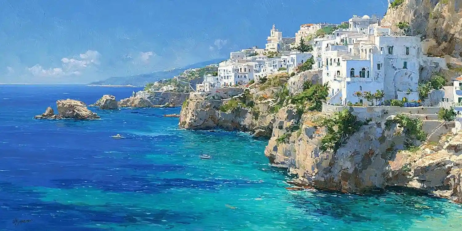 Azure Cliff Coast Panoramic Canvas Print