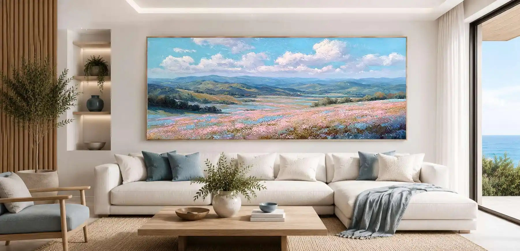 Pastel Meadow Light Panoramic Canvas Print