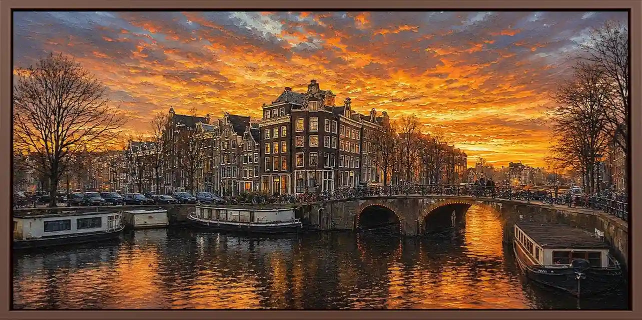 Amsterdam Sunset Panoramic Painting 