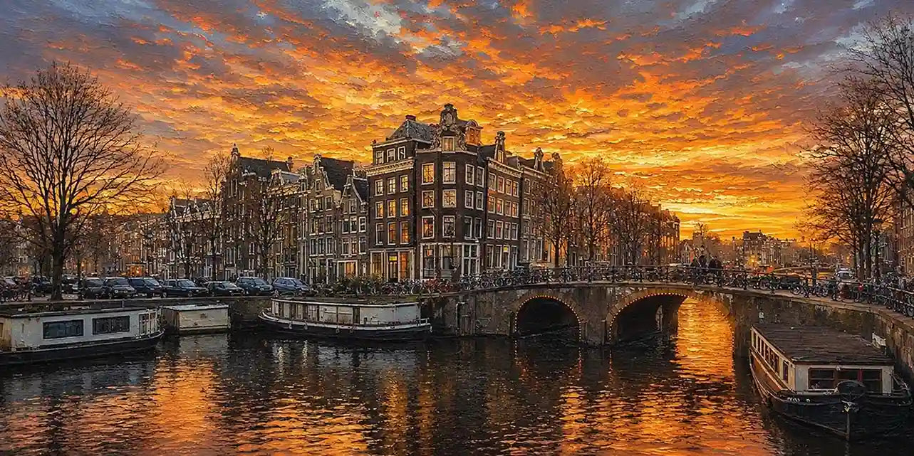 Amsterdam Sunset Panoramic Painting 