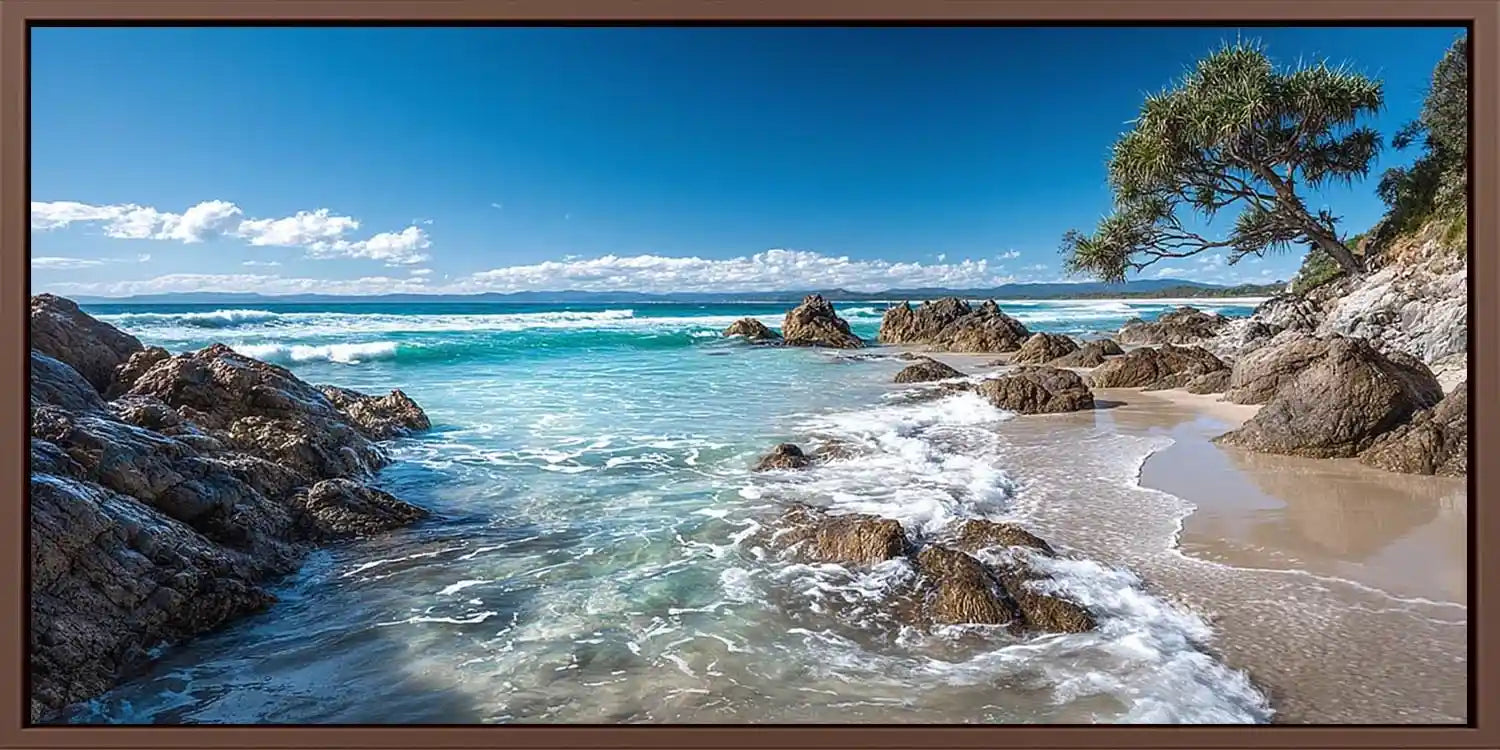 Byron Bay Wategos Beach Coastal Horizon Panoramic Canvas  Print