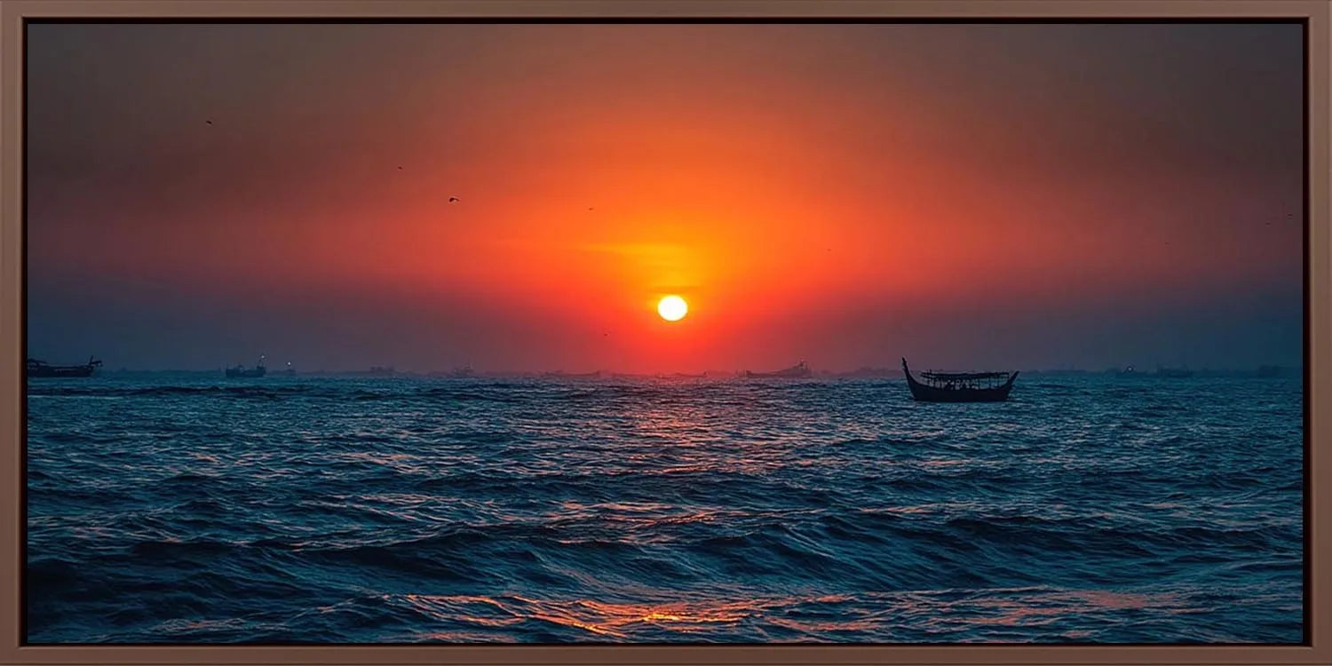 Crimson Ocean Dusk Panoramic Canvas Print