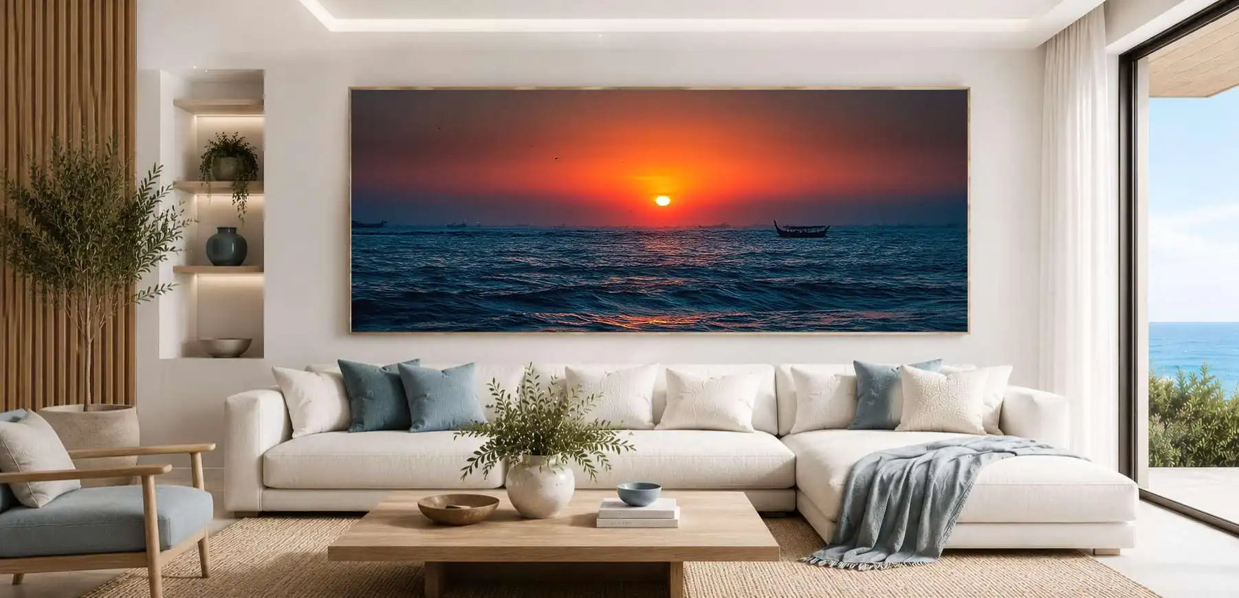 Crimson Ocean Dusk Panoramic Canvas Print
