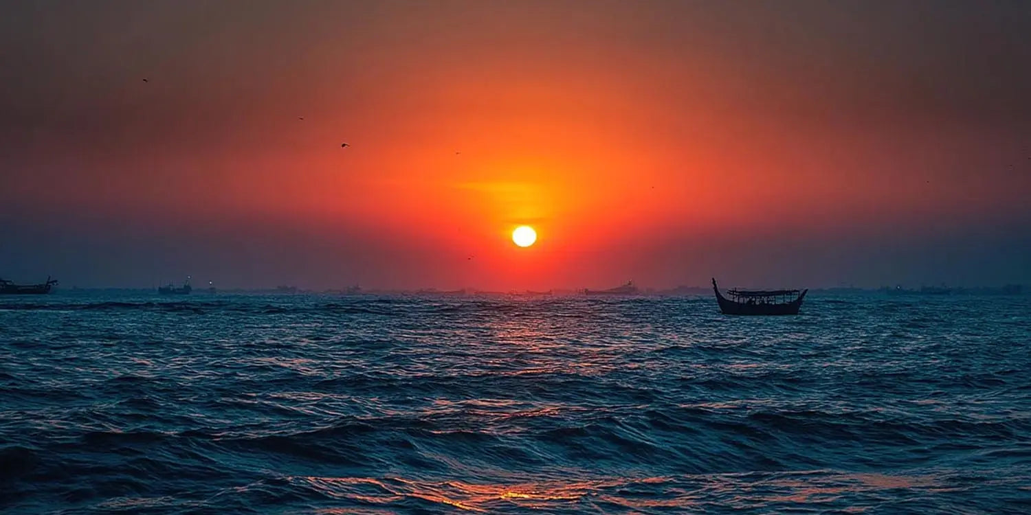 Crimson Ocean Dusk Panoramic Canvas Print