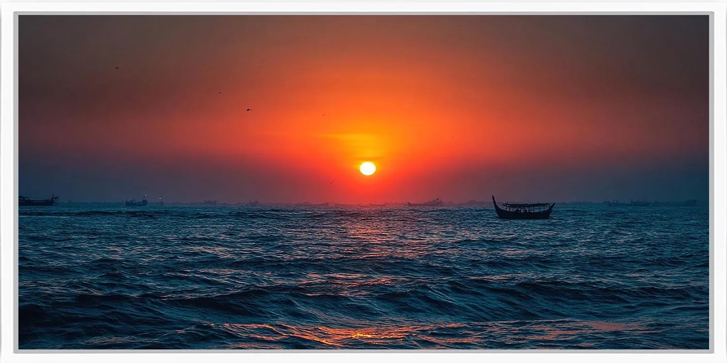 Crimson Ocean Dusk Panoramic Canvas Print