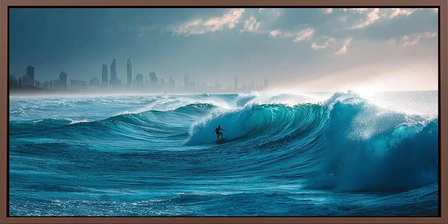 Burleigh Heads Ocean Waves Surfer Panoramic Canvas Print