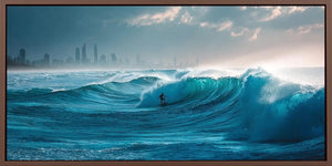 Burleigh Heads Ocean Waves Surfer Panoramic Canvas Print