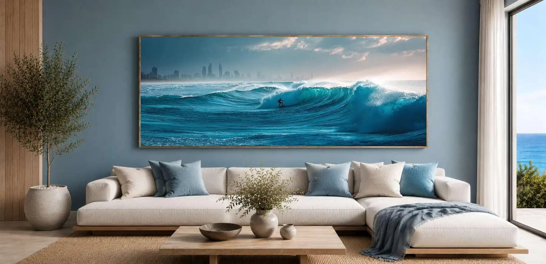 Burleigh Heads Ocean Waves Surfer Panoramic Canvas Print