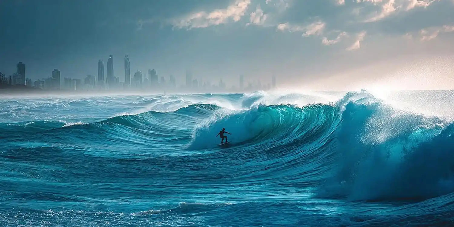 Burleigh Heads Ocean Waves Surfer Panoramic Canvas Print