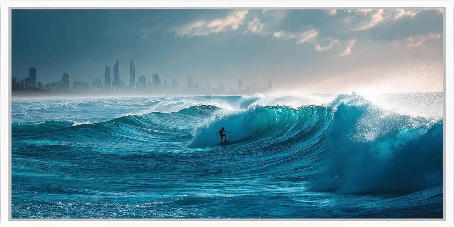 Burleigh Heads Ocean Waves Surfer Panoramic Canvas Print