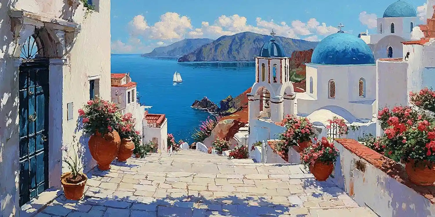 Santorini Dream Panoramic Canvas Print