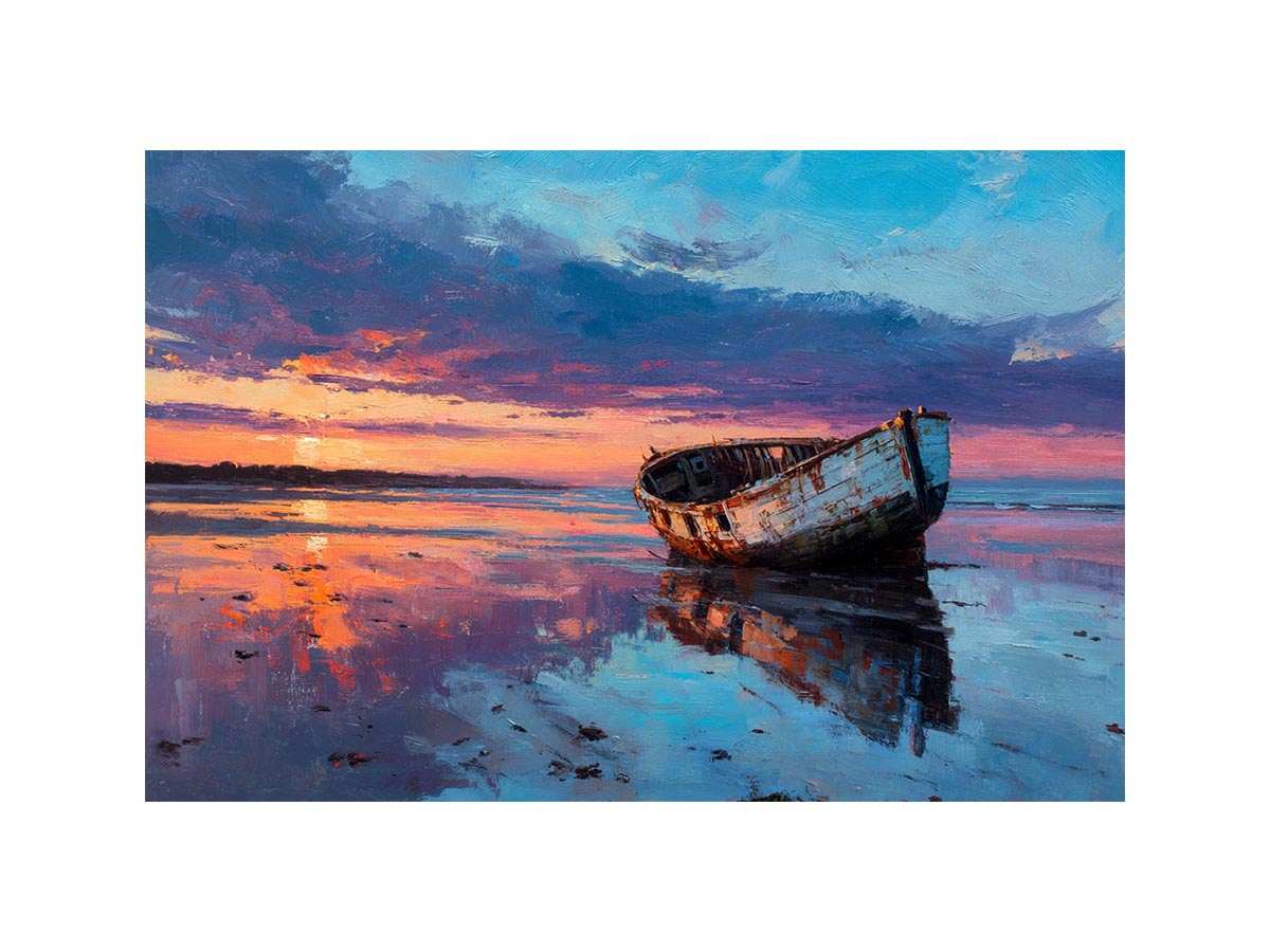Boat on sunset beach