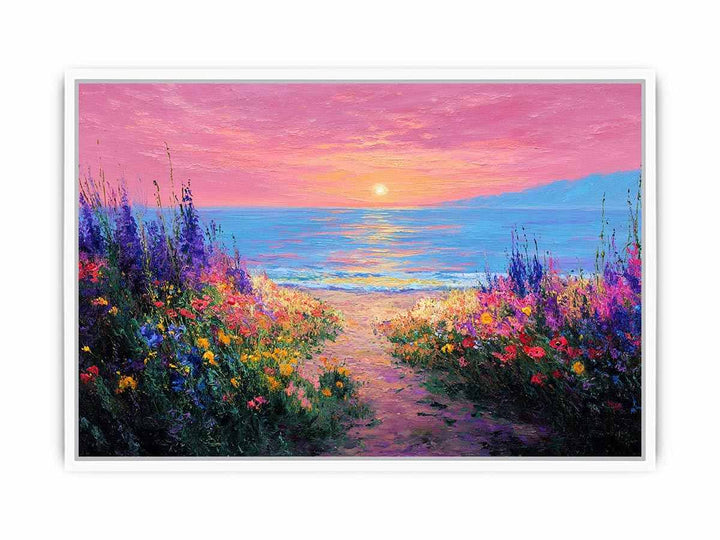 Ocean Bloom Sunset Framed Print