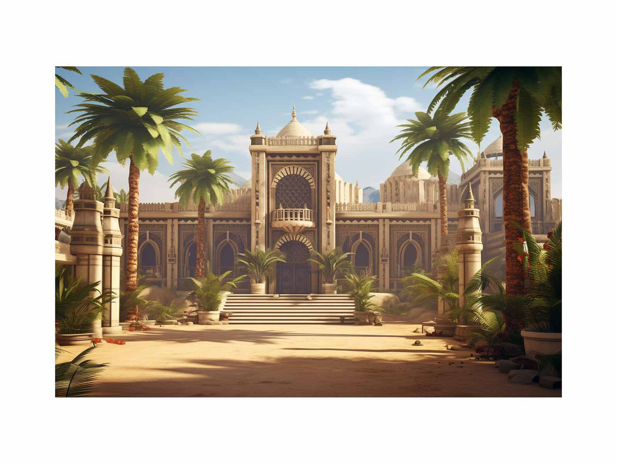 Mid-century modern palace architecture canvas print for office and hallway wall art styling