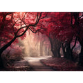 Red Forest Painting – Autumn Canopy Expression