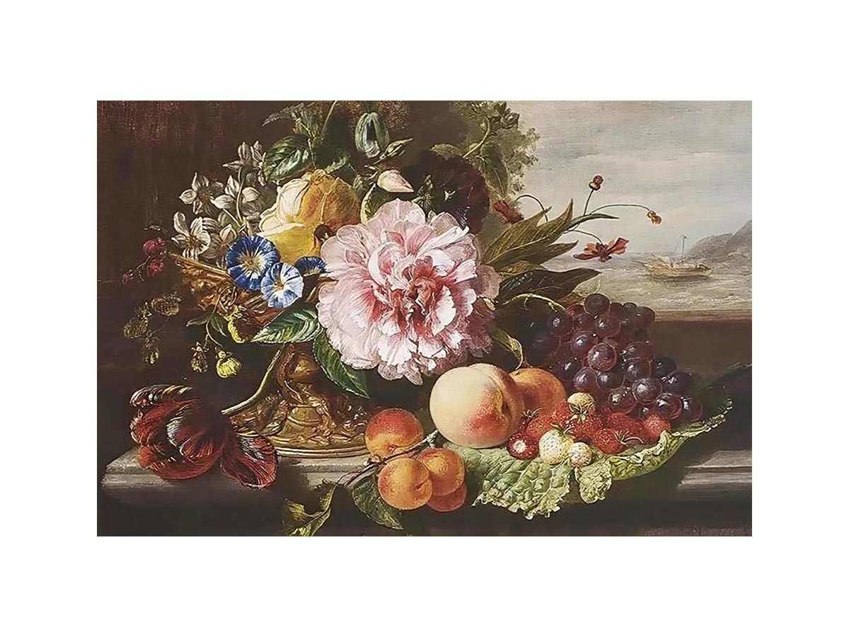 A Still Life With Flowers And Fruit by HELEN AUGUSTA HAMBURGER