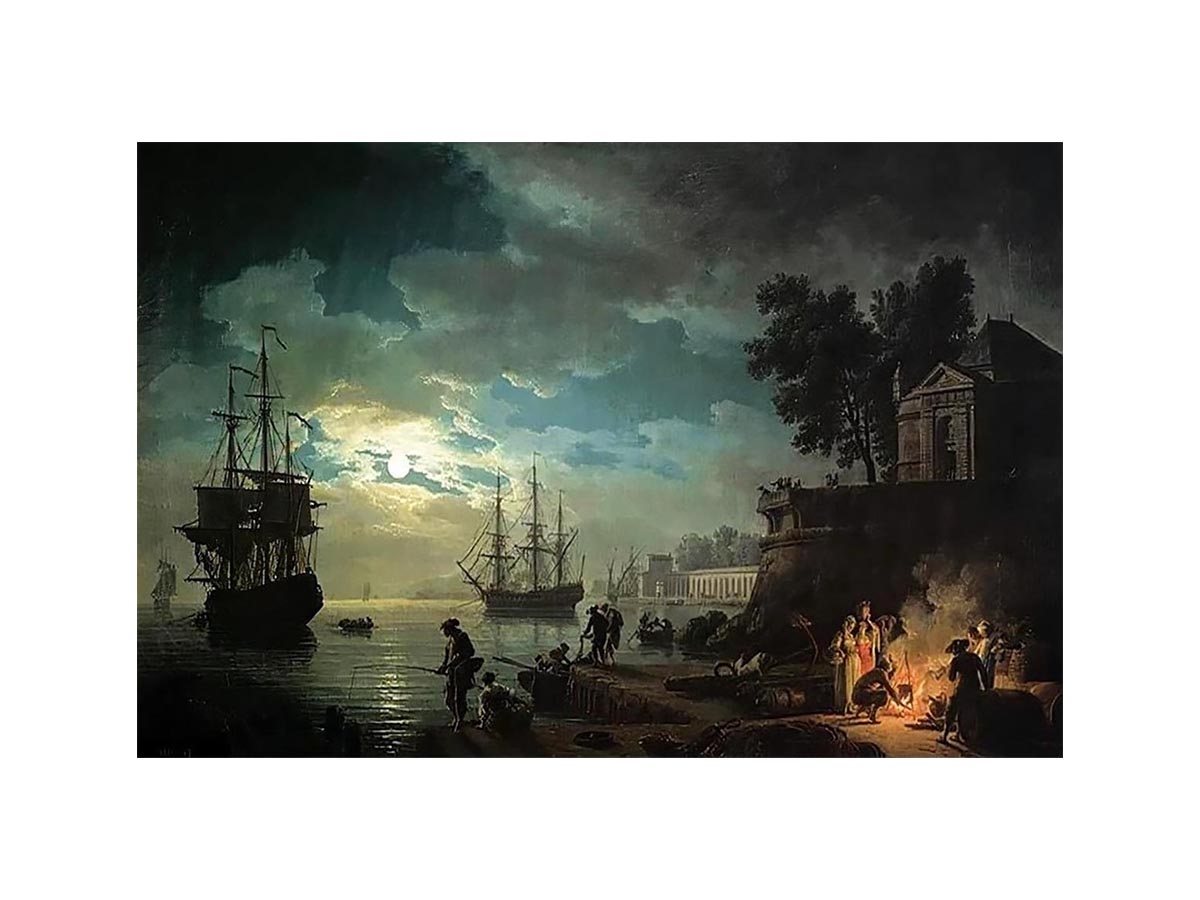 Night A Port in the Moonlight by Claude-joseph Vernet