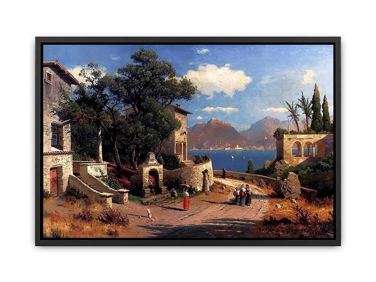 An Italian Village By A Lake Canvas Print