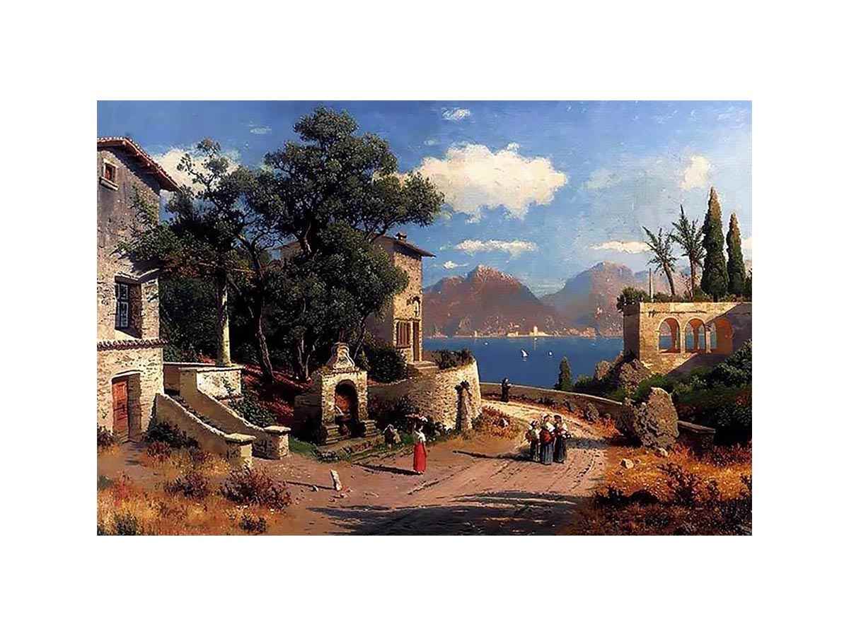 An Italian Village By A Lake by Carl Gustav Rodde