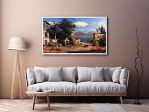 An Italian Village By A Lake by Carl Gustav Rodde Painting