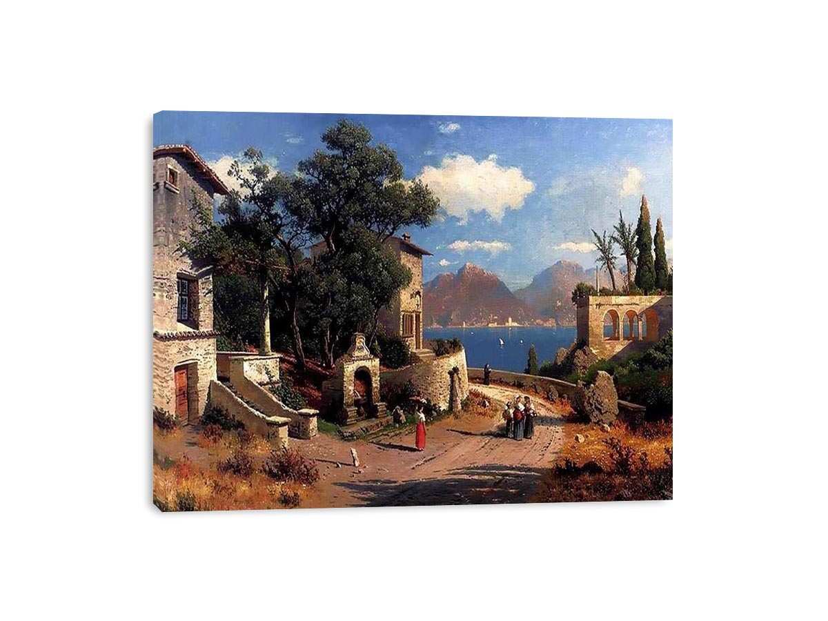 An Italian Village By A Lake by Carl Gustav Rodde Painting