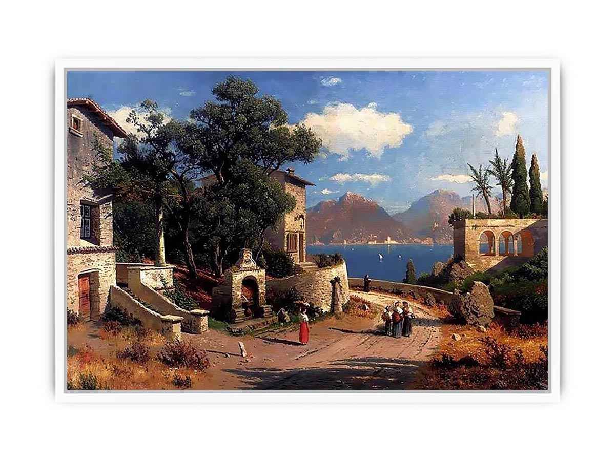 An Italian Village By A Lake Framed Print