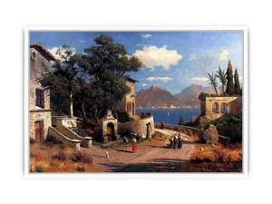 An Italian Village By A Lake Framed Print