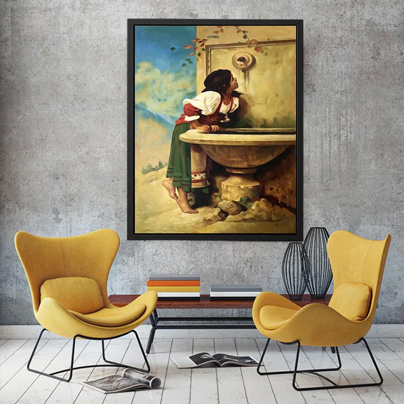 Roman Girl at a Fountain by Léon Bonnat Painting