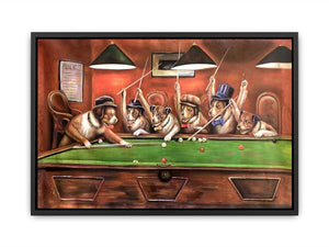Dogs Playing Pool Canvas Print