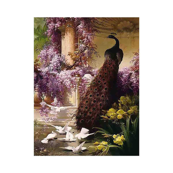 A Peacock and Doves in a Garden
