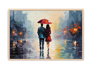 Man Woman walking under  Umbrella   Streched canvas