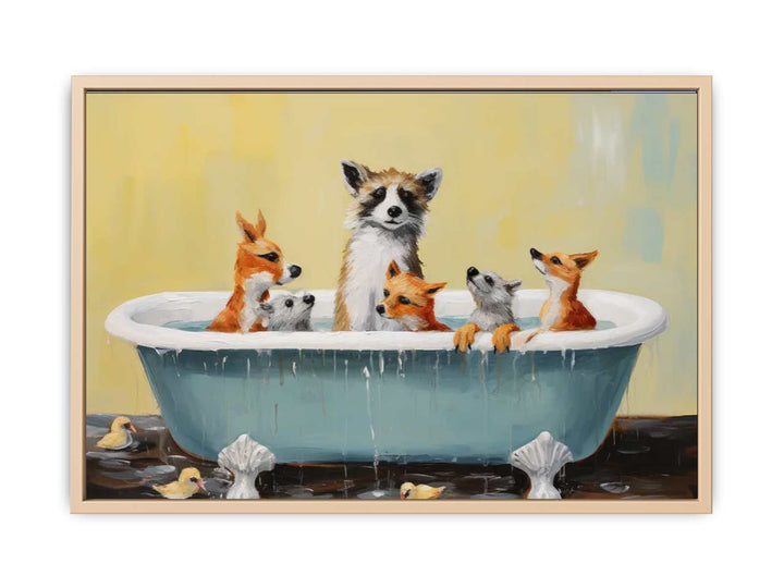 Animal Bathing  In Tub  Streched canvas