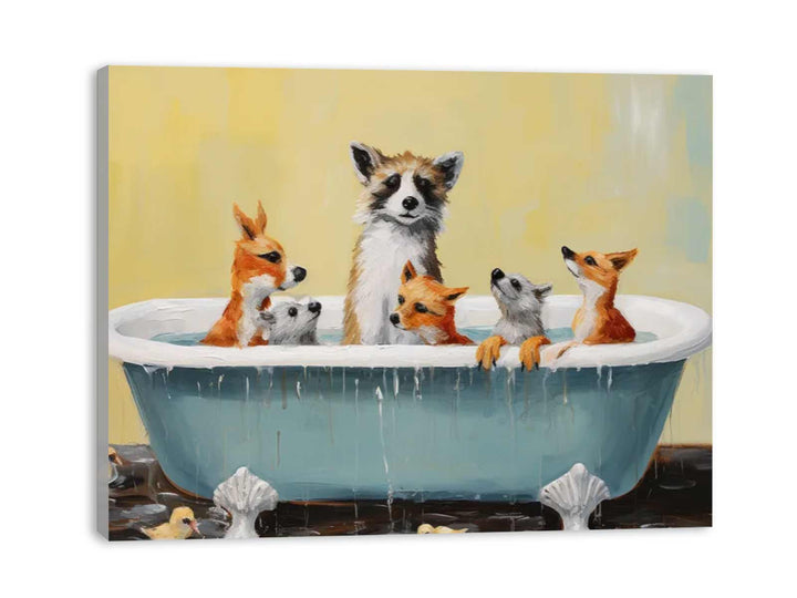Animal Bathing  In Tub Painting