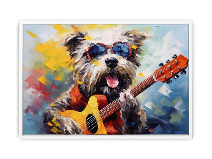 Dog Playing Guitar Modern Art  Framed Print