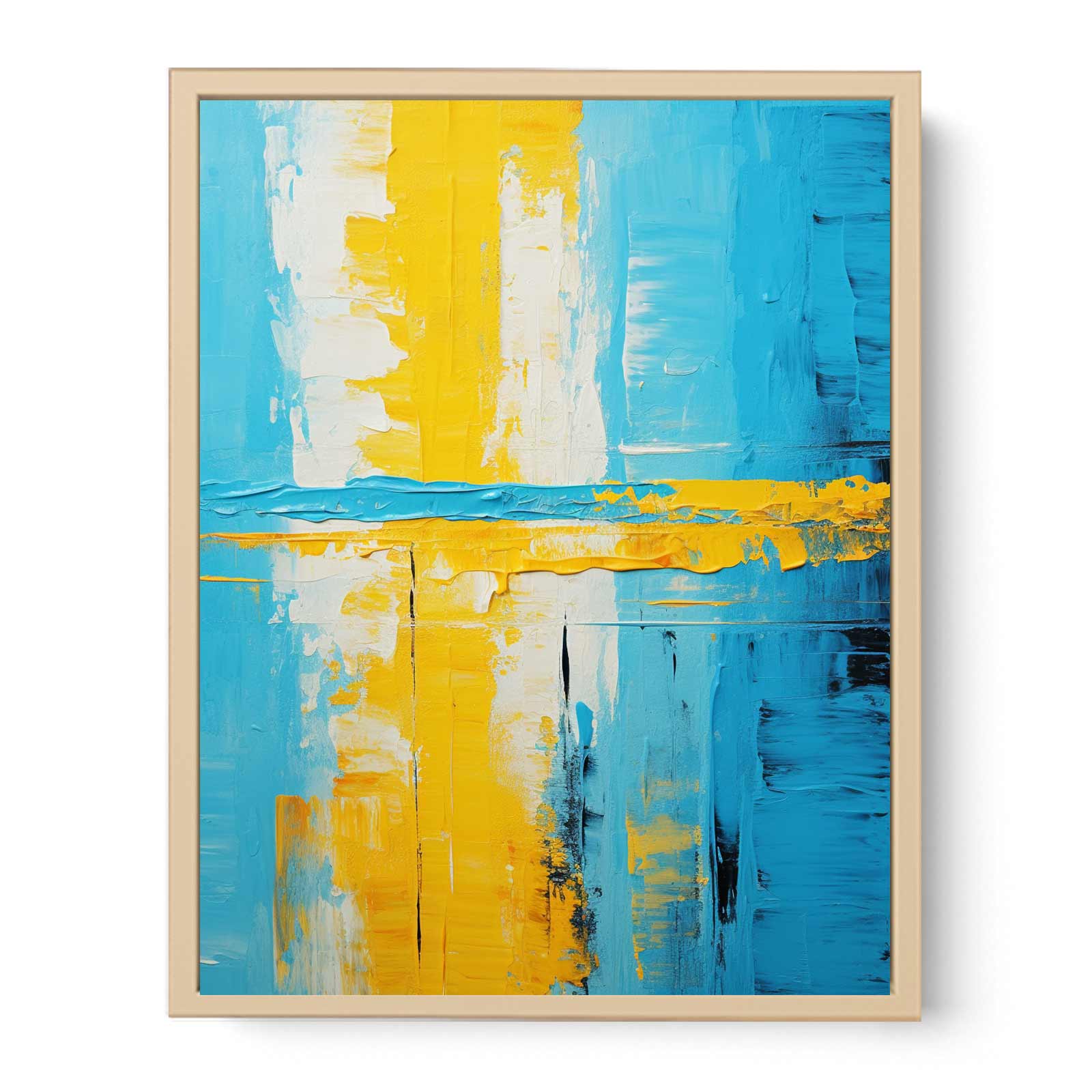 Abstract Knife Art Blue Yellow Painting  Streched canvas